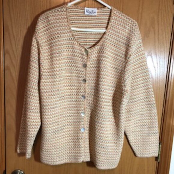 Vintage Reba Rose Cardigan Sweater NWOT Orange Yellow Cream Excellent 2X 3X - Picture 2 of 7